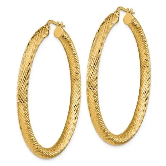 Elegant 14k Gold Diamond-Cut Round Hoop Earrings